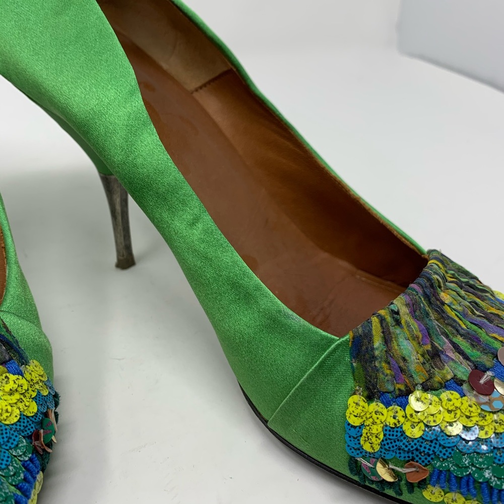 Dries Van Noten Green Multicolor Sequin Fringe Pumps - Picture 7 of 10